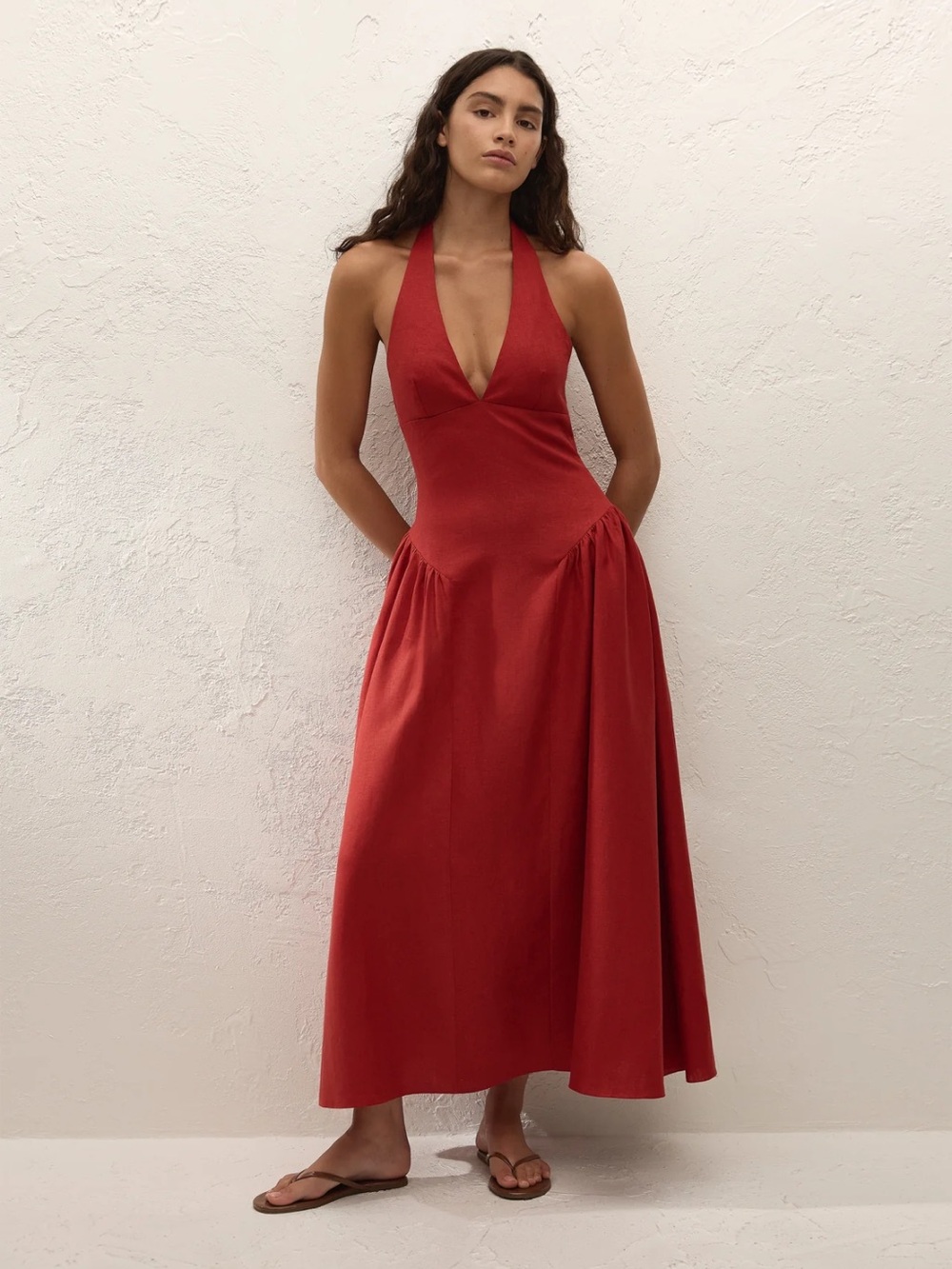 Faithfull the Brand La Cala Midi Dress Color Chilli